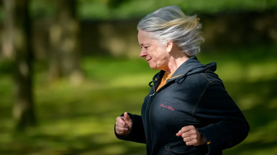 old woman running